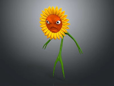 Anthropomorphic Sunflower Character Featuring Angry Face Green Stem Arms And Legs 3d model