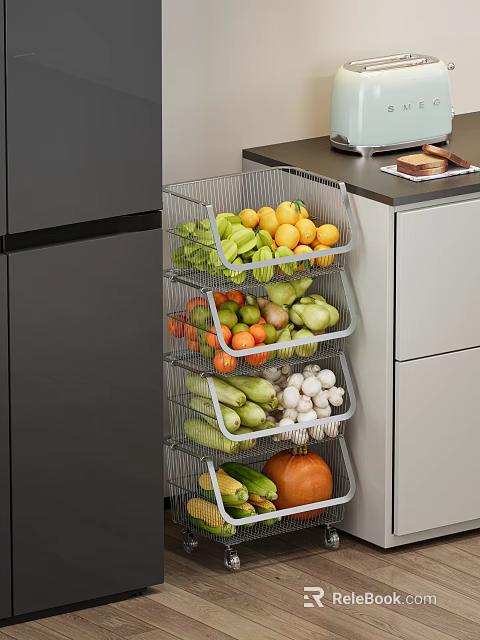 Fresh Fruits in Multi layer Metal Basket for Kitchen Storage Organization 3d model 