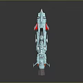 Futuristic Cyan Spaceship 3D Model With Detailed Structure Red Accents And Reflective Surface
