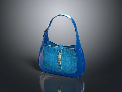 Stylish Blue Handbag With Shiny Material And Metallic Clasp Design 3d model