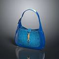 Stylish Blue Handbag With Shiny Material And Metallic Clasp Design