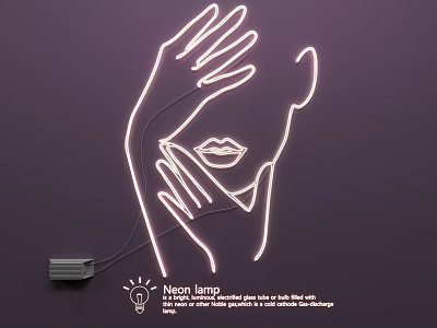 Modern Decorative Neon Lamp With Hand And Face Outline On Purple Background 3d model