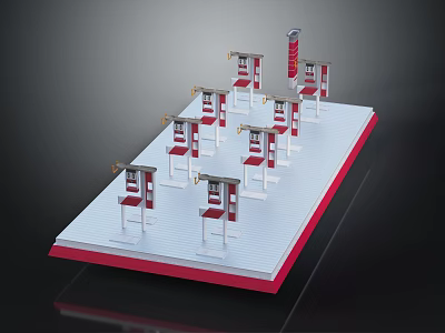 Modern Display Stand With Multiple Red And White Pavilion Models 3d model