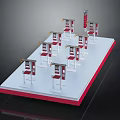 Modern Display Stand With Multiple Red And White Pavilion Models 3d model