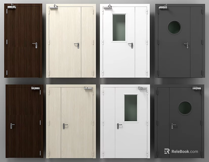 Modern Interior Doors In Various Colors With Glass Panels And Round Windows 3d model 