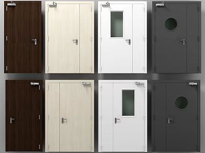 Modern Interior Doors In Various Colors With Glass Panels And Round Windows 3d model