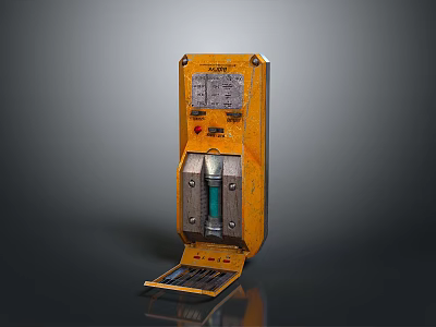 Industrial Control Panel Equipment With Yellow Housing And Metal Switches 3d model