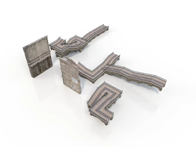 Stone Scene Components Including Wall Segments Road Pieces And Bridge Parts With Various Shapes 3d model