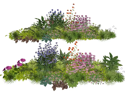 Colorful Mixed Plant Combination With Purple Pink Red Flowers And Green Foliage 3d model
