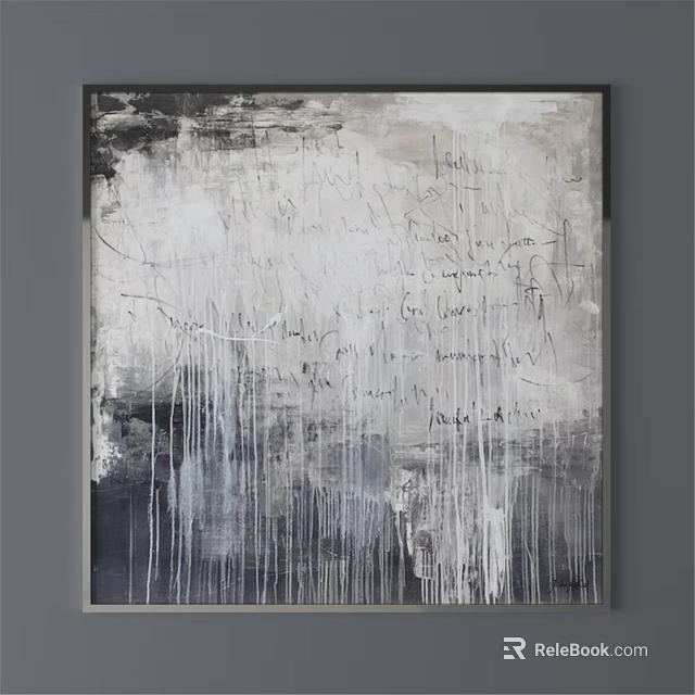 Modern Decorative Frame With Abstract Black And White Art Dripping Lines And Handwritten Text 3d model 