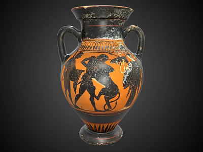 Ancient Greek Amphora With Black And Orange Figural Motifs And Twin Handles 3d model