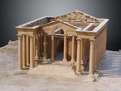 Ancient Classical Temple Model With Tall Columns Stone Steps And Carved Details 3d model