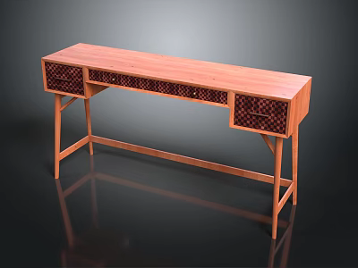 Wooden Console Table With Checkered Drawer Details And Simple Leg Structure 3d model