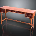 Wooden Console Table With Checkered Drawer Details And Simple Leg Structure