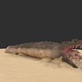 Realistic Crocodile Landscape Sculpture With Open Mouth And Sharp Teeth On Sandy Ground