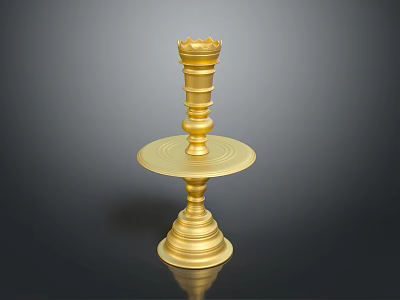 Golden Candlestick With Decorative Top And Circular Tray Base Design 3d model