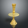 Golden Candlestick With Decorative Top And Circular Tray Base Design