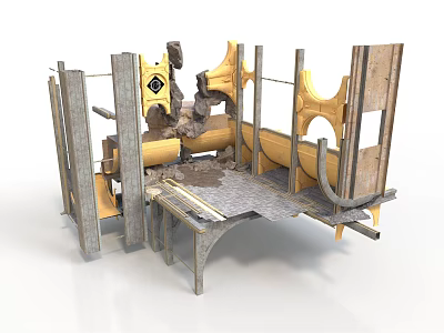 Intricate Scene Structure With Wooden Frames Stone Elements And Decorative Accents 3d model