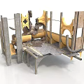 Intricate Scene Structure With Wooden Frames Stone Elements And Decorative Accents