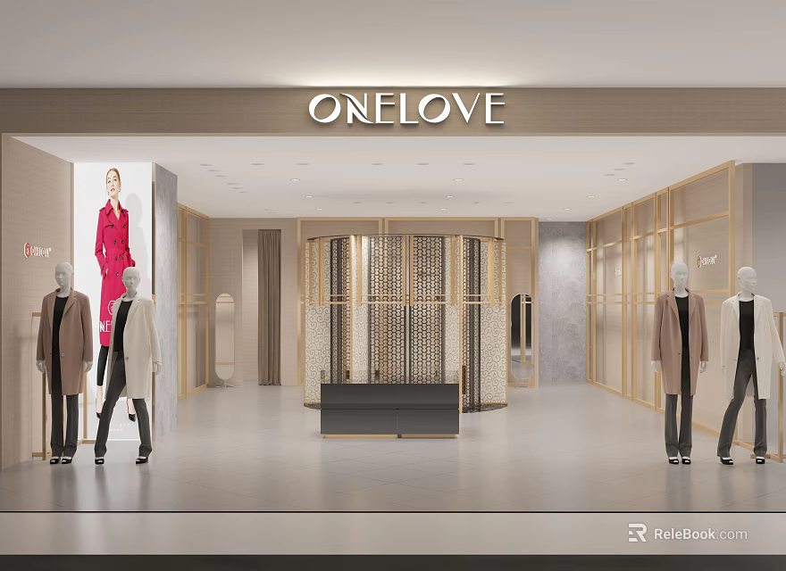 ONELOVE Clothing Store Modern Interior With Mannequins Display Racks And Lighting 3d model 
