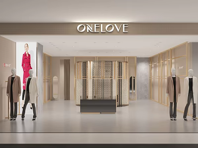 ONELOVE Clothing Store Modern Interior With Mannequins Display Racks And Lighting 3d model