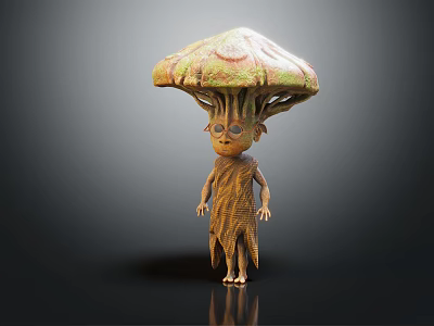 Fantasy Character With Bark Textured Body And Mushroom Shaped Head Design 3d model