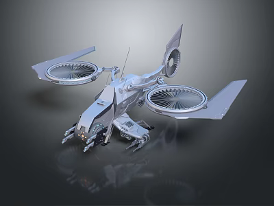Smart Silver Flying Machine With Two Large Rotors And Futuristic Design 3d model