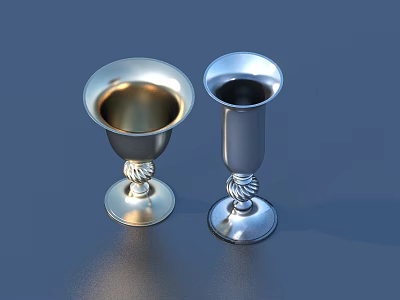 Elegant Silver Metal Decorative Ornament Set With Twisted Rope Base And Cup Shape Design 3d model