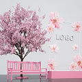 Cherry Blossom Tree Photo Spot With Pink Bench And Decorative Panel Flowers