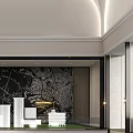 Contemporary Sales Office Design With Arched Ceiling Lighting Building Models Marble Walls Green Plants