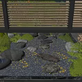 Japanese Courtyard Garden With Bamboo Fence Stepping Stones Pebbles And Lush Greenery
