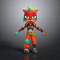 Cute 3D Cartoon Character With Orange Fur Colorful Goggles And Green Outfit