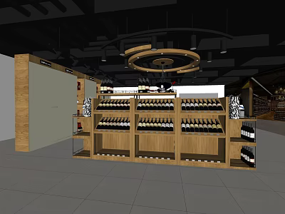 Wooden Display Shelves With Multiple Layers For Wine Bottles In Retail Store 3d model