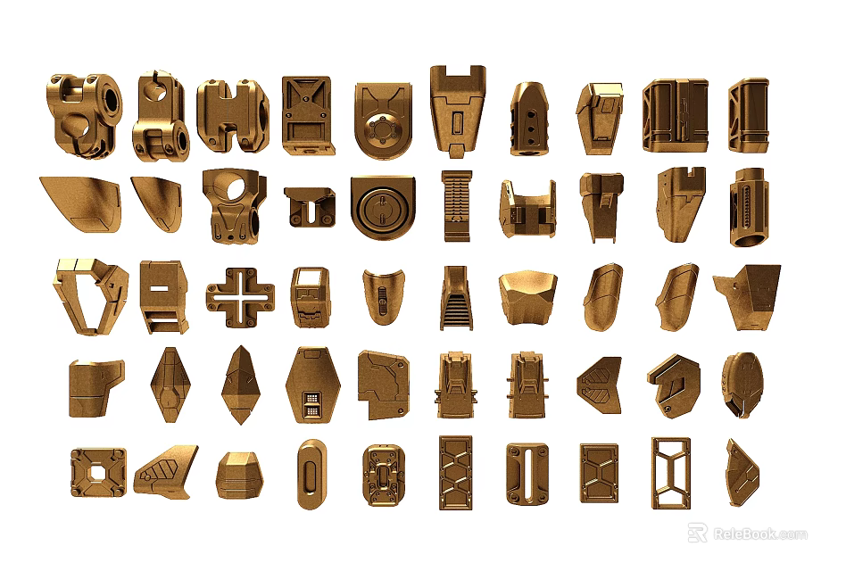 Assorted Gold Mechanical Components Set For 3D Modeling And Industrial Design 3d model 