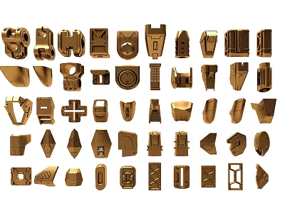 Assorted Gold Mechanical Components Set For 3D Modeling And Industrial Design 3d model