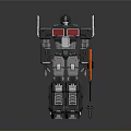 Mechanical Robot Figure With Red Chest Panels Spiked Arms And Orange Weapon