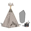 Cute Kids Teepee Tent with Polka Dot Design Mirror Building Blocks and Book