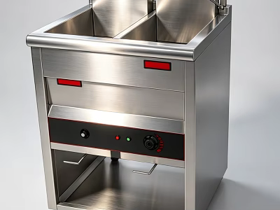 Commercial Kitchen Stainless Steel Double Basin Equipment With Control Panel Drawer And Shelf 3d model