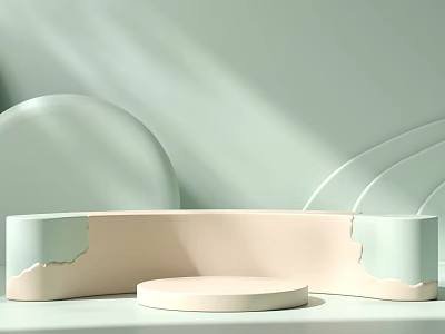 Light Green Background With Curved Geometric Structures Circular Platform And Soft Lighting 3d model