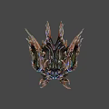 Abstract Intricate Sculpture With Metallic Spikes And Iridescent Finish On Dark Background