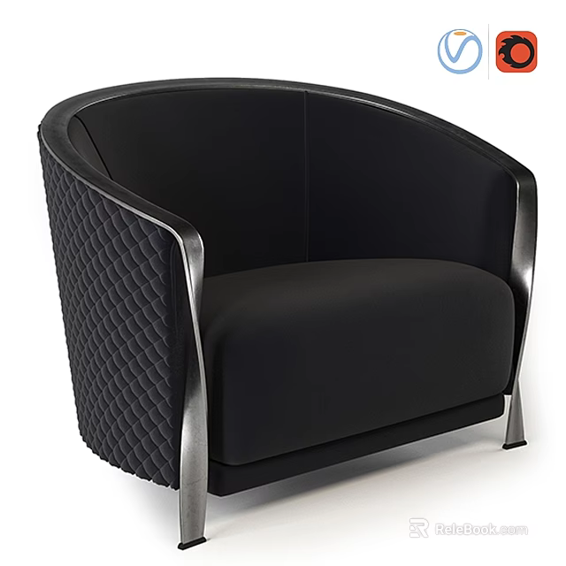 Modern Black Leisure Chair With Quilted Stitching And Metal Frame Design 3d model 