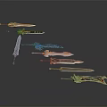Various Decorative Swords With Intricate Designs And Colorful Handles On