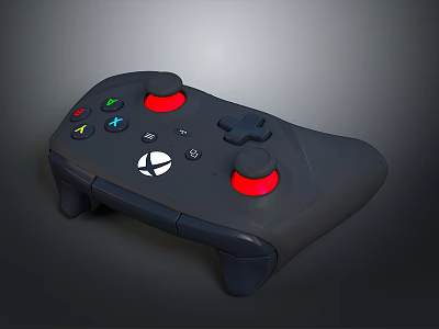Black Xbox Game Controller with Red Joysticks and Colorful Buttons for PC Gaming 3d model