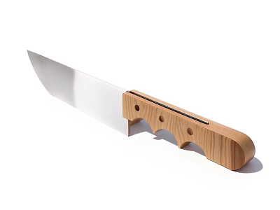 High Quality Sharp Metal Blade Knife With Wooden Handle And Curved Design 3d model