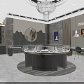 Luxury Modern Jewelry Store Interior Design With Circular Display Counter And Blue Crystal Chandeliers