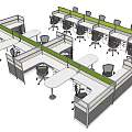 Modern Office Desks Arranged With Ergonomic Chairs In Open Workspace Layout 3d model