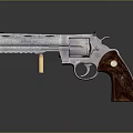 Classic Revolver With Silver Metal Frame Wooden Grip And Single Bullet