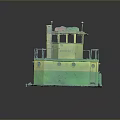 Yellow Green Toy Tugboat Model with Cabin Railings and Upper Structure