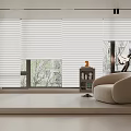 Beige Roman Blinds In Modern Minimalist Living Room With Natural Light Through Windows
