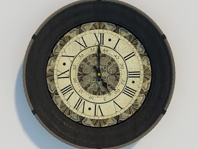 Vintage Wall Clock With Roman Numerals And Decorative Dark Wooden Frame 3d model